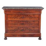 A Louis Phillipe walnut marble top commode , circa 1840, the mottled grey marble top above chest