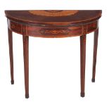 Ω A George III mahogany, rosewood banded, and specimen inlaid card table , late 18th century, in the