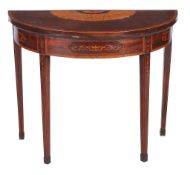 Ω A George III mahogany, rosewood banded, and specimen inlaid card table , late 18th century, in the