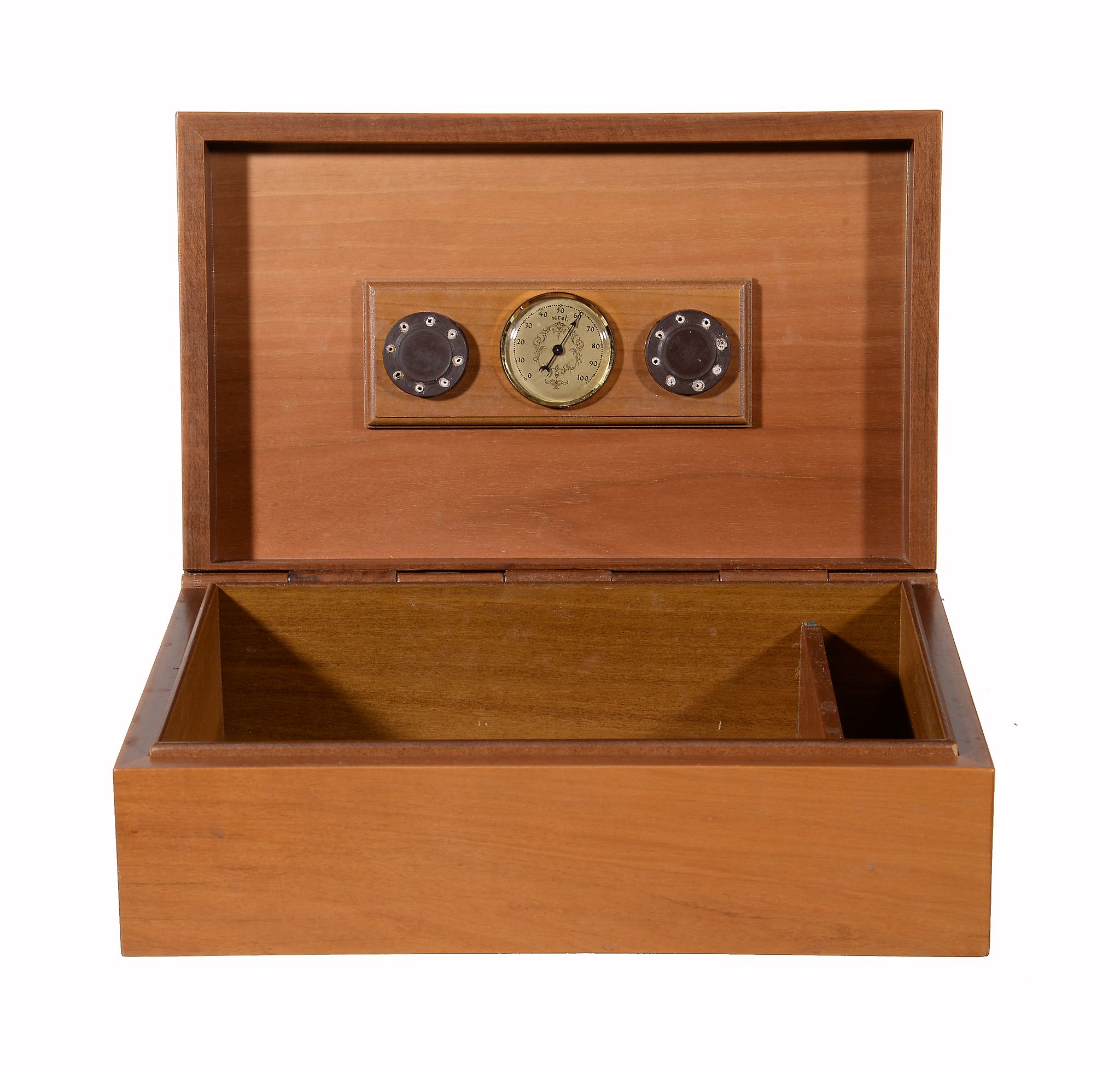 A burrwood veneered cigar humidor by Lubinski, last quarter 20th century, of rectangular form with