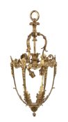 A gilt metal lantern in Louis XV style, early 20th century, of ovoid hexagonal form, the foliate