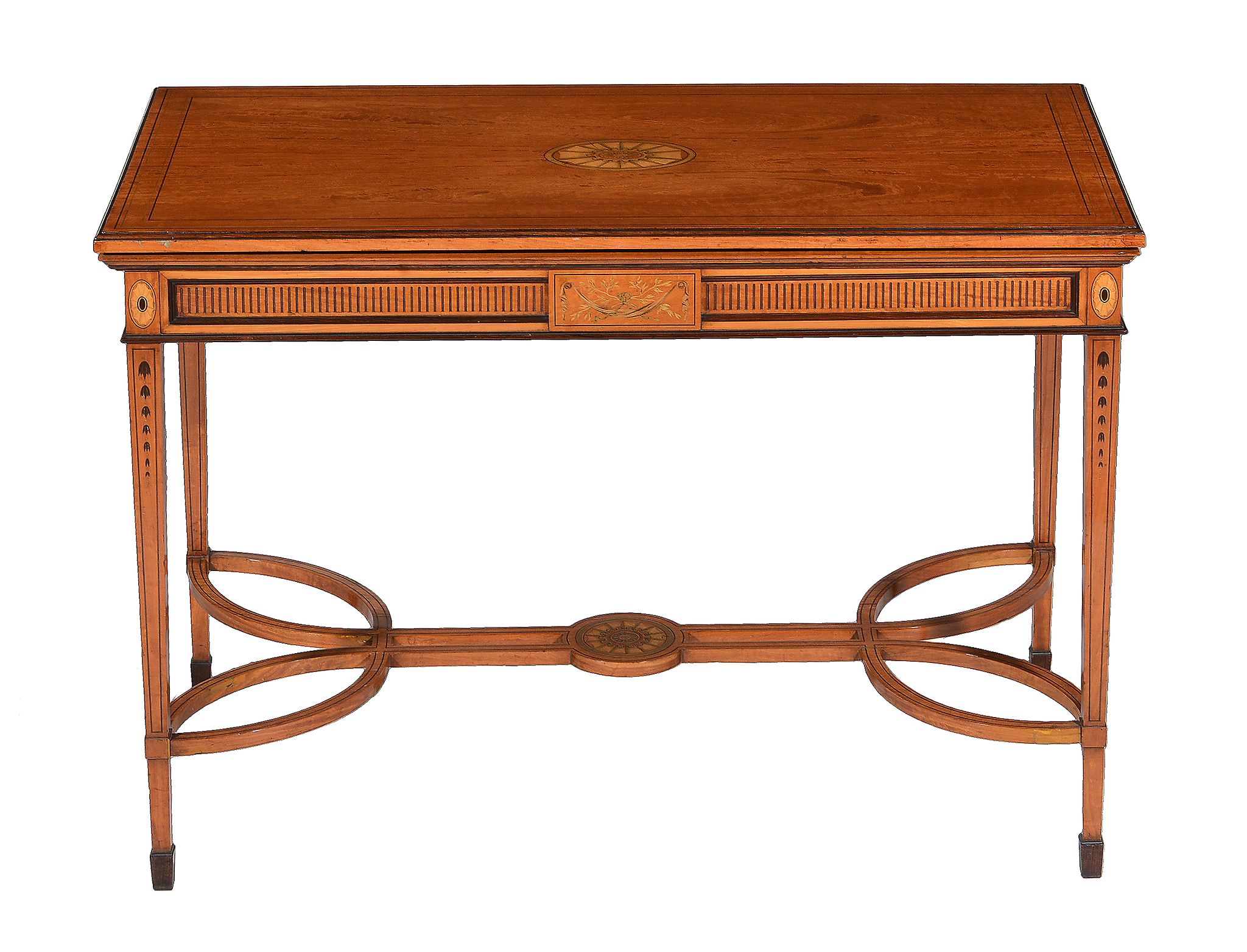 A Victorian satinwood and marquetry card table in the Aesthetic style by Gillows, circa 1900, the