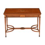 A Victorian satinwood and marquetry card table in the Aesthetic style by Gillows, circa 1900, the