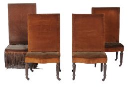 A harlequin set of five Victorian stained beech easel back stools, late 19th century, each with