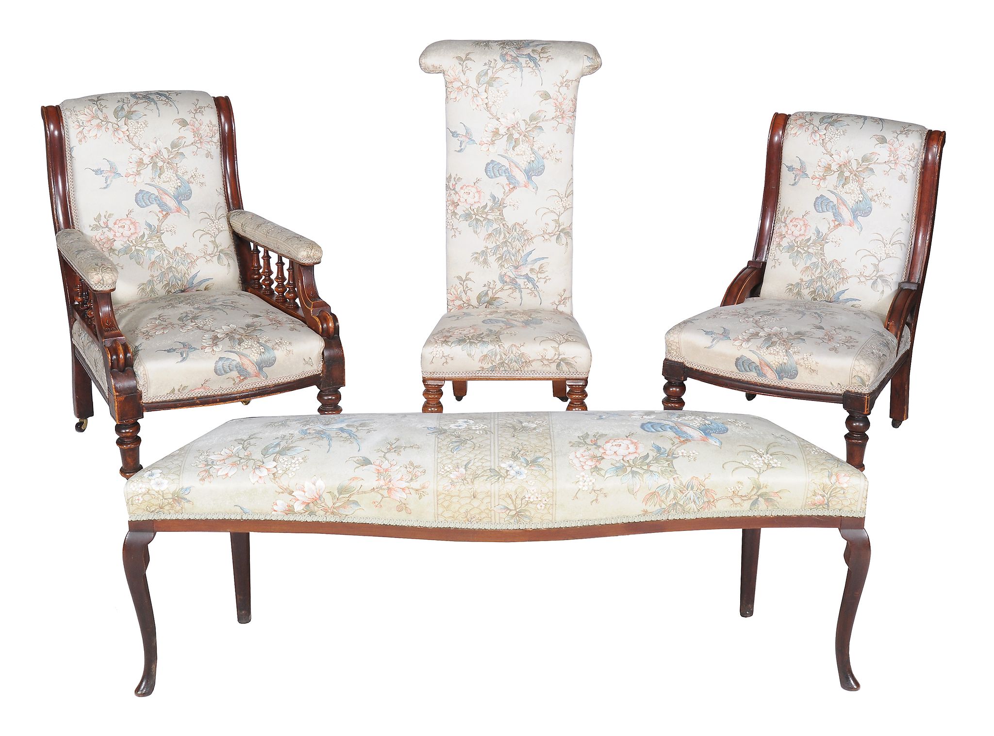 Two Victorian mahogany & upholstered salon chairs, of the same suite, circa 1860, A Victorian prie