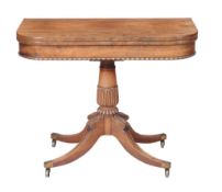 A George IV mahogany card table , circa 1825, in the manner of Gillows, with baise playing surface,