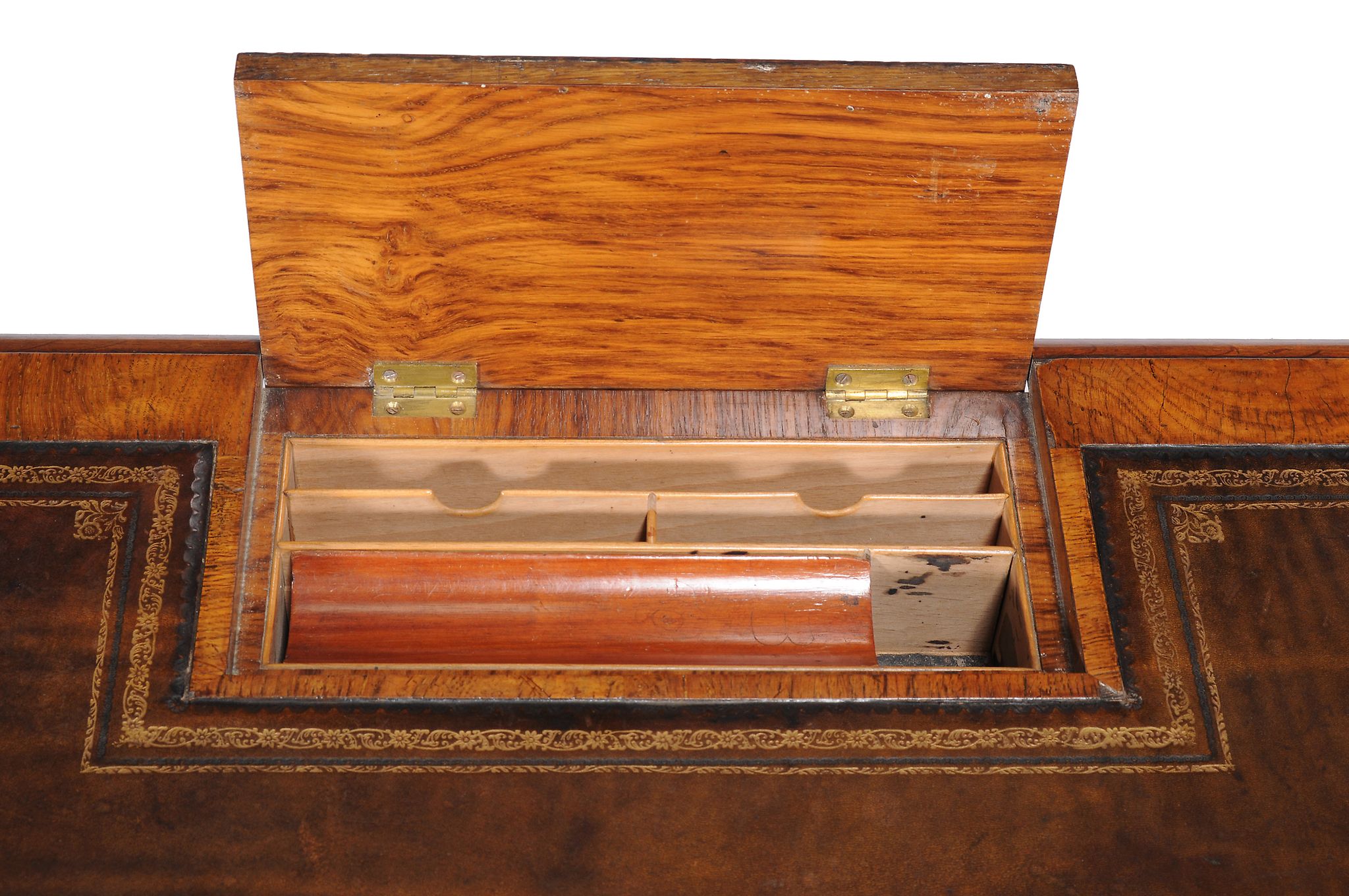 A Victorian oak writing table , circa 1880, in the manner of Gillows, the leather inset top with - Image 3 of 3