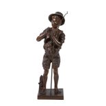 Adolphe-Jean Lavergne, (French, fl late 19th century), a patinated bronze model of a fisher boy,