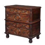 A walnut and oak chest of drawers, circa 1660 and later, 101cm high, 99cm wide, 59cm deep.