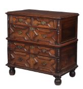 A walnut and oak chest of drawers, circa 1660 and later, 101cm high, 99cm wide, 59cm deep.