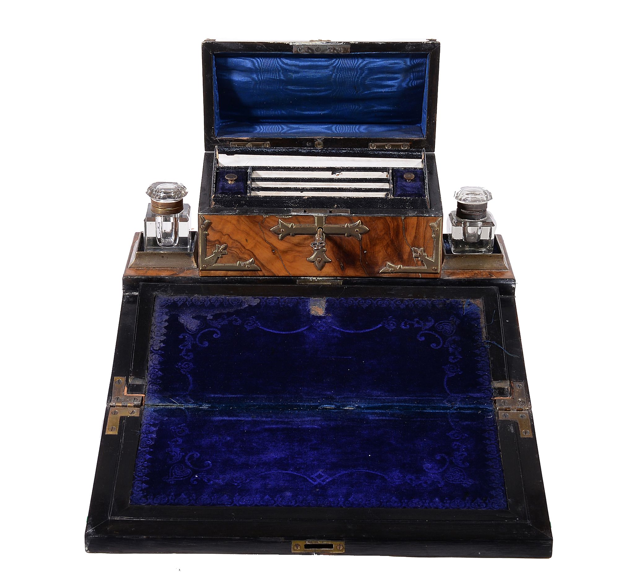 A Continental gilt metal and malachite mounted encrier, circa 1875, the glass inkwell set within a - Image 2 of 4