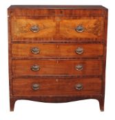 Ω A Regency mahogany and ebony strung secretaire chest of drawers, circa 1820, the secretaire drawer