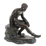 A Continental patinated bronze model of Mercury Resting, late 19th century, cast after the Antique,