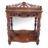 A Victorian mahogany console table, circa 1870, the pierced scroll frieze above spiral turned legs,