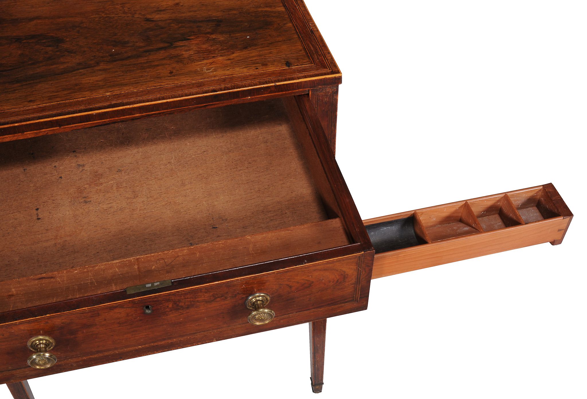 Ω A Regency rosewood and line inlaid work table , circa 1815, possibly Scottish, the single drawer - Image 2 of 3