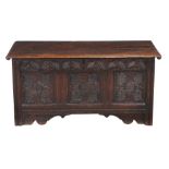 A carved oak coffer , possibly West Country, late 17th century, with internal candlebox, 59cm high,