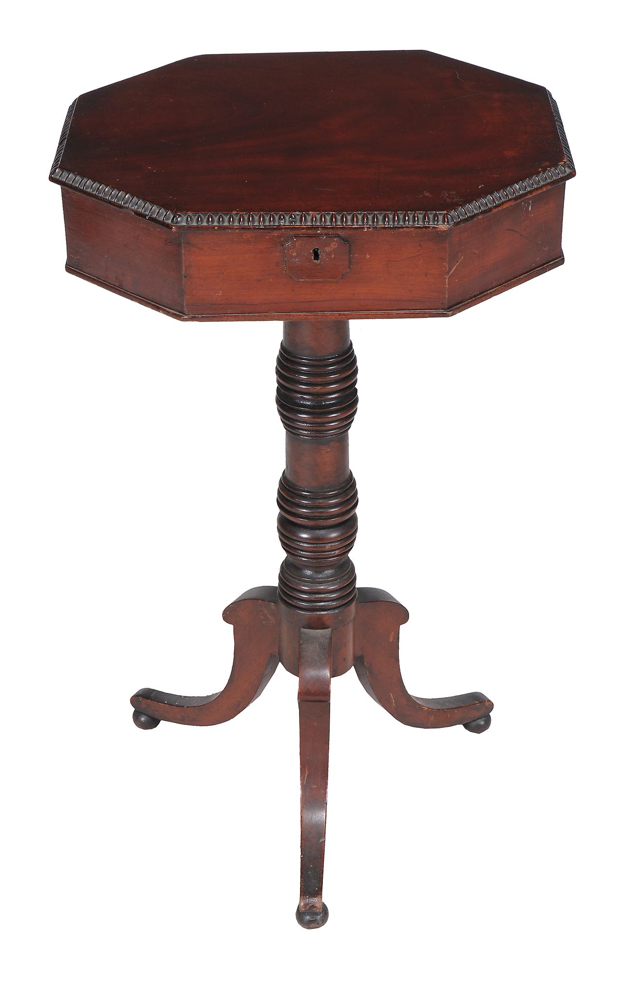 A Regency mahogany 'sailor's sweetheart' shell inset work table , circa 1815, the hinged lid now