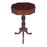 A Regency mahogany 'sailor's sweetheart' shell inset work table , circa 1815, the hinged lid now