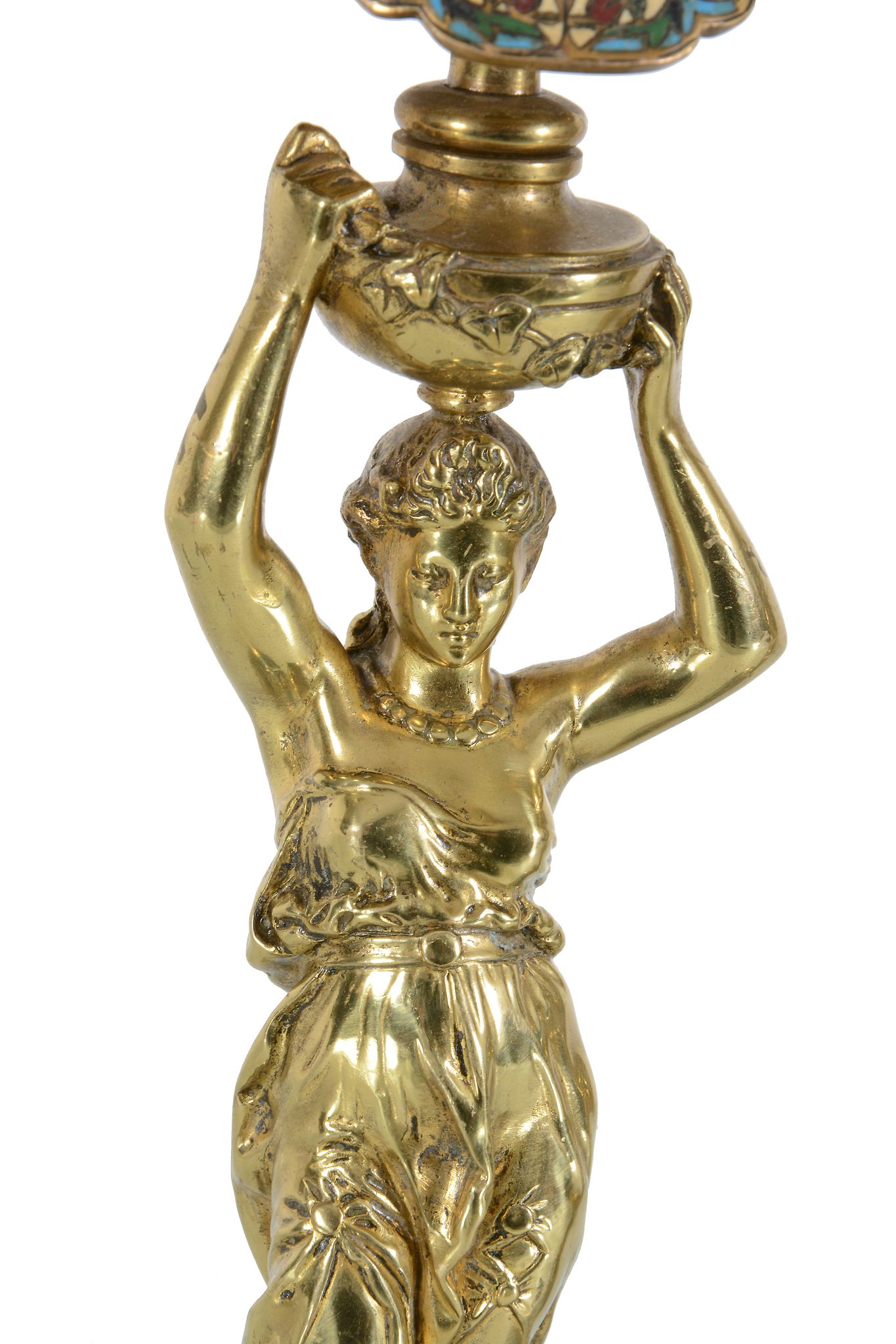 A pair of French gilt bronze and champleve enamel figural candlesticks, circa 1880, probably - Image 2 of 2