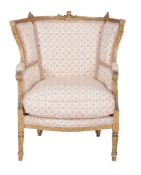A French gilt wood and upholstered tub armchair, 19th century, 95cm high