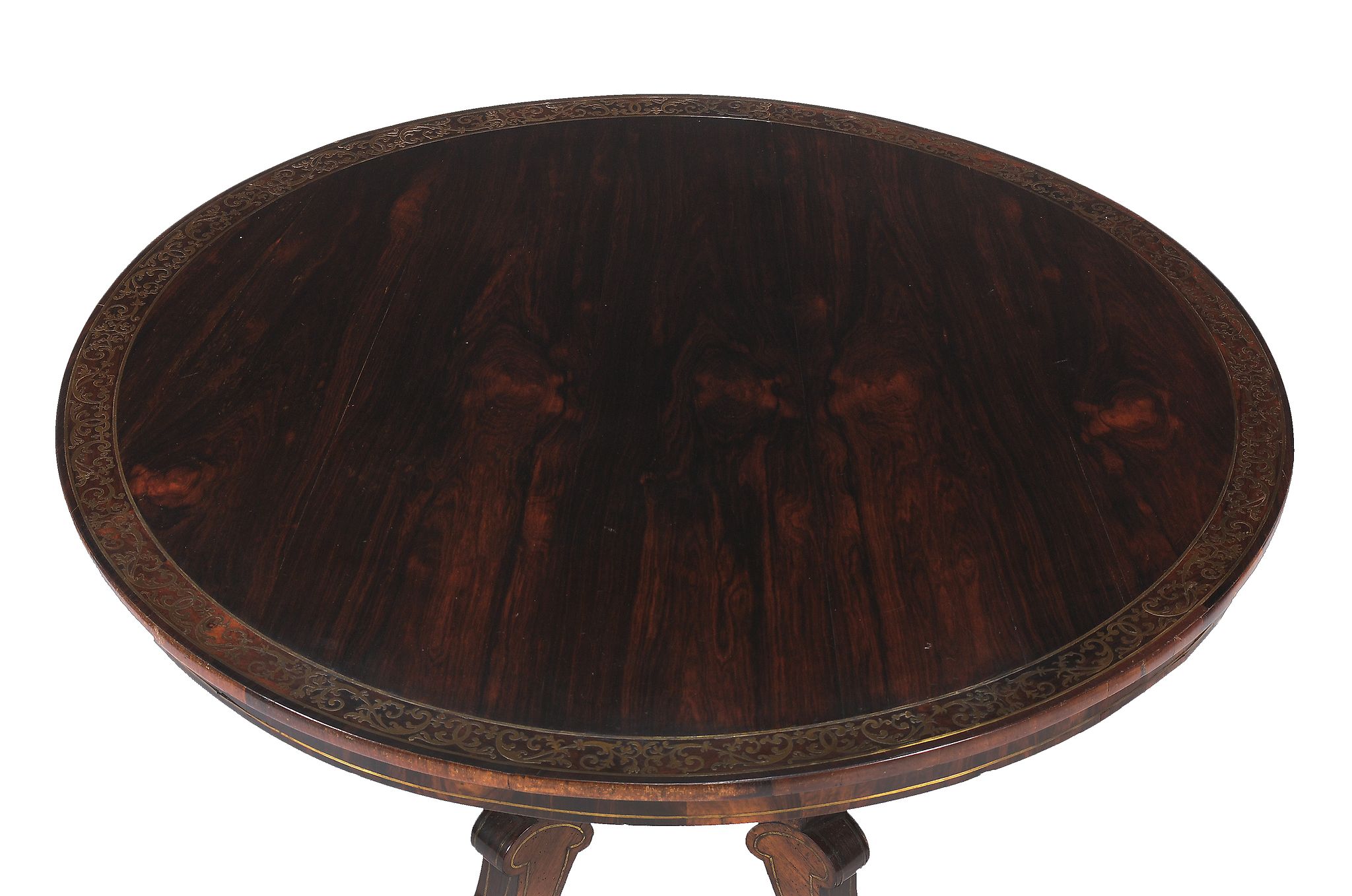 Ω A Regency rosewood and brass marquetry circular centre table , circa 1815, in the manner of - Image 2 of 4