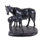 A Russian painted cast iron group of a mare and a foal, third quarter 20th century, portrayed