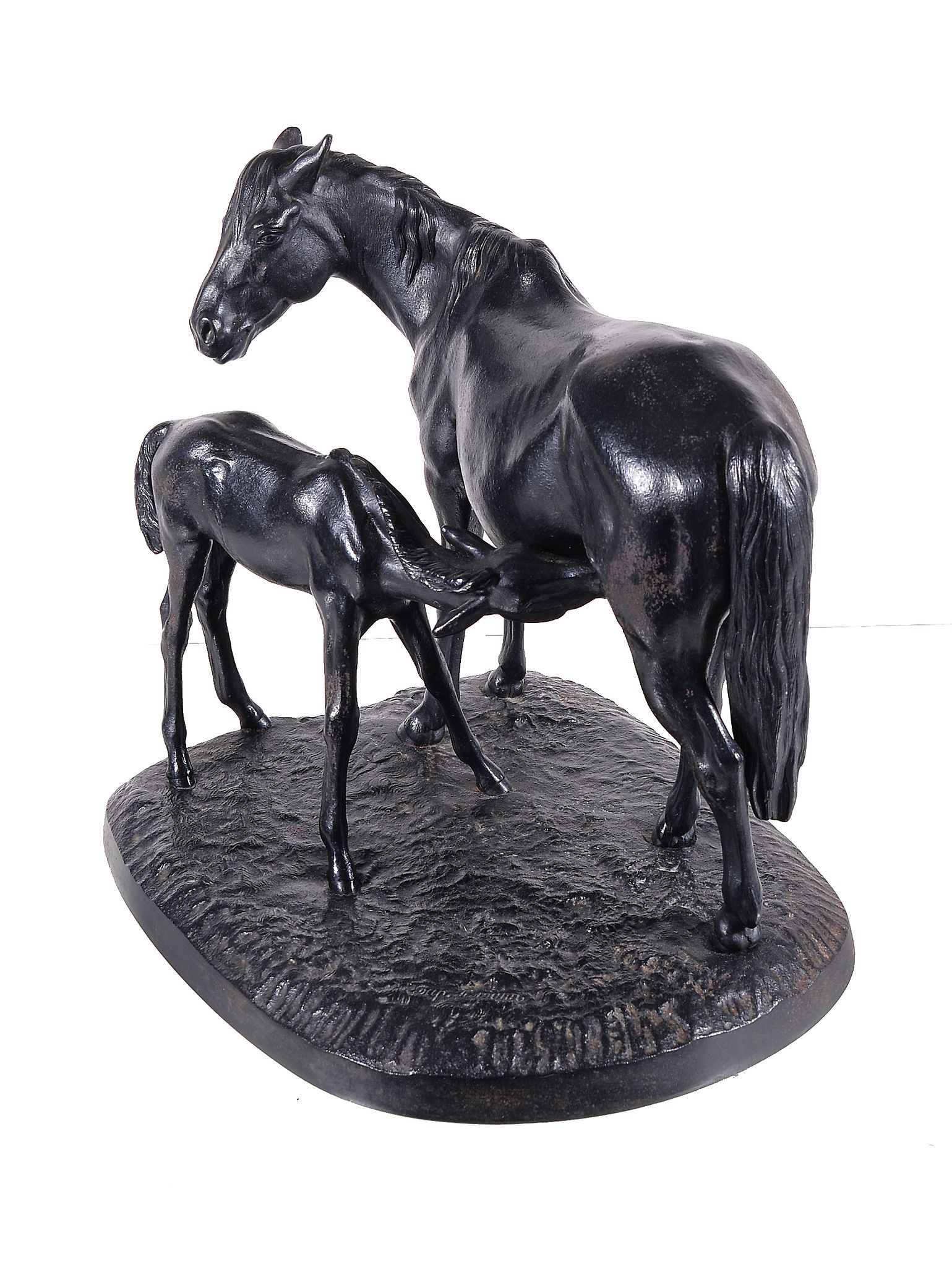 A Russian painted cast iron group of a mare and a foal, third quarter 20th century, portrayed - Image 2 of 6