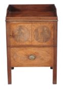 A George III mahogany tray top night commode , circa 1800, with later leather lined hinged surface