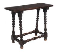 A Spanish walnut display or sculpture table , circa 1700, the rectangular top above square section