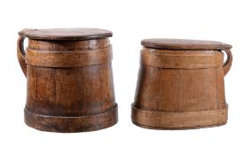 Three coopered softwood vessels in 'Shaker' taste, early 20th century, two of tapered cylindrical