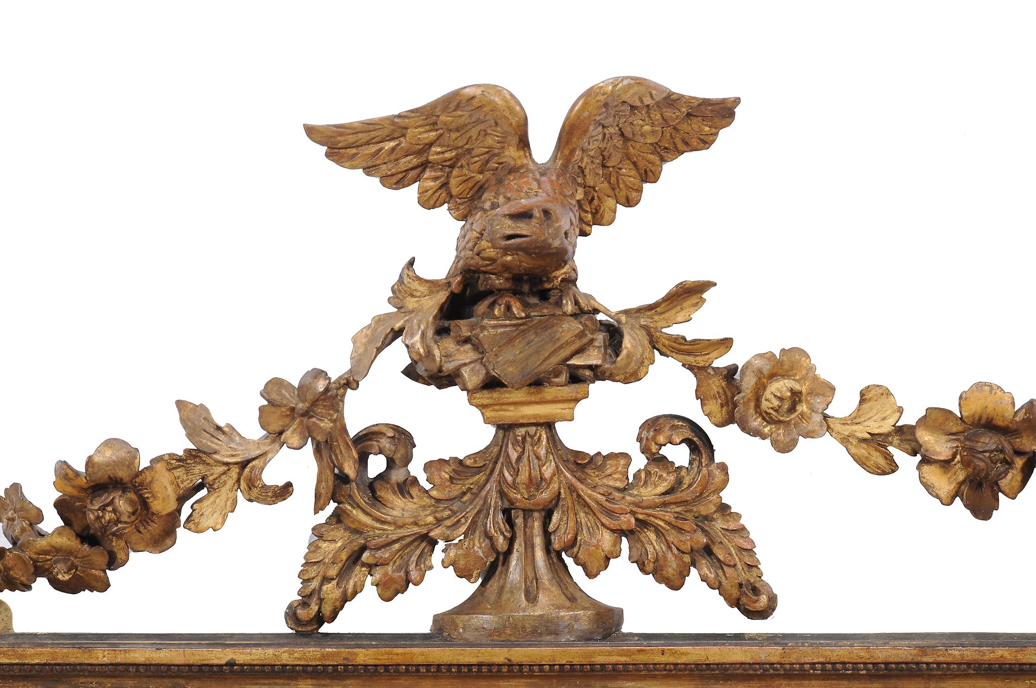 A giltwood and composition triptych wall mirror , late 19th century, with eagle surmount flanked by - Image 2 of 2