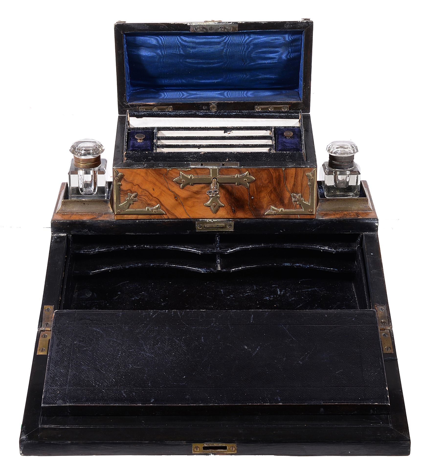 A Continental gilt metal and malachite mounted encrier, circa 1875, the glass inkwell set within a - Image 3 of 4