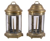 A pair of brass and glazed hexagonal table lanterns, possibly Dutch, 19th century, each with a