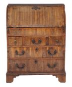 A Scottish laburnum and oyster veneered bureau, first half 18th century, the fall opening to an