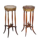 Two similar marble topped occasional tables , 20th century, one with inset red marble, 80cm high,