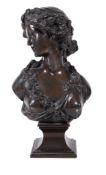Jacques Marin, (Belgian 1877 ~ 1950), a patinated bronze bust of a maiden, possibly Flora,