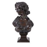 Jacques Marin, (Belgian 1877 ~ 1950), a patinated bronze bust of a maiden, possibly Flora,