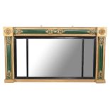 A George IV overmantel mirror , composition and green painted overmantle mirror, circa 1825, the