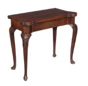 A George II mahogany folding tea table , circa 1740, with single frieze drawer, 71cm high, 84cm