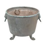 A substantial Victorian twin handled copper vat, second half 19th century, with everted rim, the