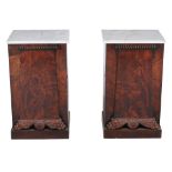 A pair of mahogany marble top pedestal cupboards in William IV style , circa 1835 and later, 78cm