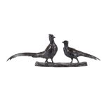 Else Furst, (German 1873 ~ 1943), a patinated bronze group of two pheasants, a cock and a hen bird,