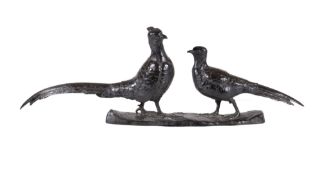 Else Furst, (German 1873 ~ 1943), a patinated bronze group of two pheasants, a cock and a hen bird,