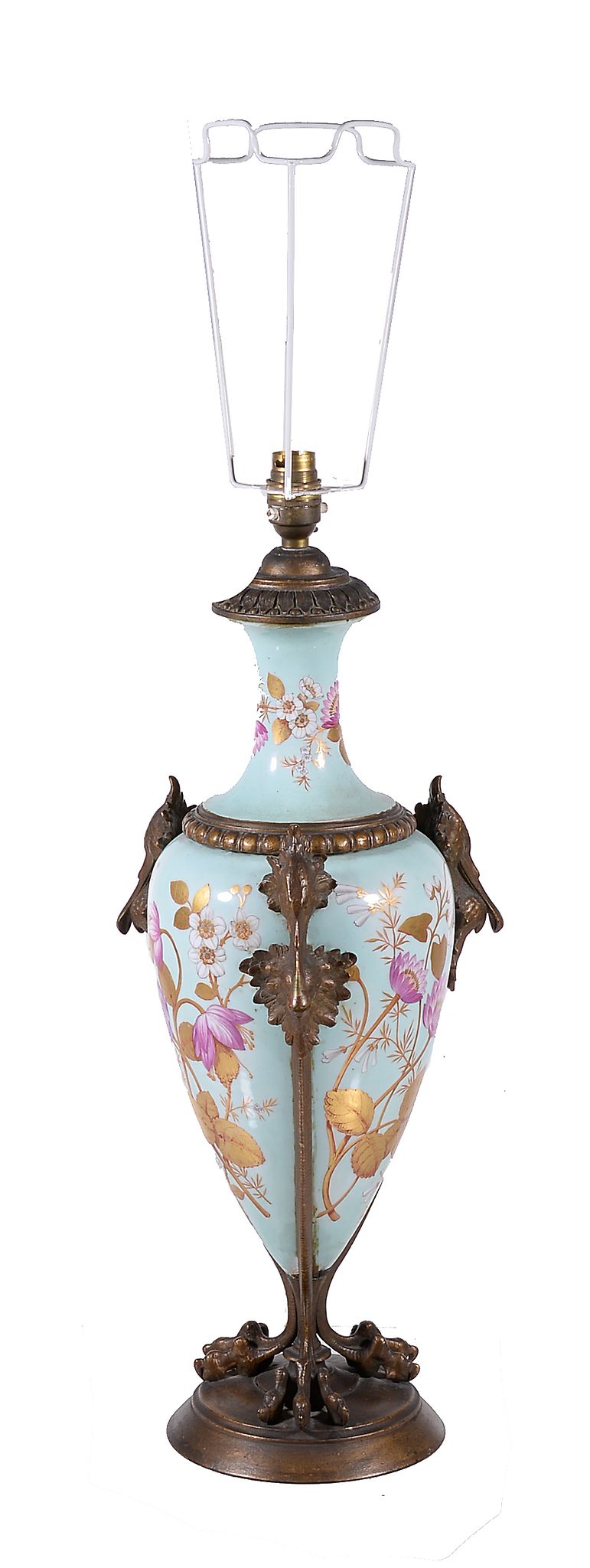 A French porcelain pale-blue-ground and gilt-metal-mounted lamp base in the aesthethic taste , late - Image 2 of 4