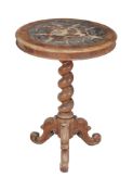 Ω A Victorian mahogany occasional table , circa 1860, the circular top with inset volcanic marble