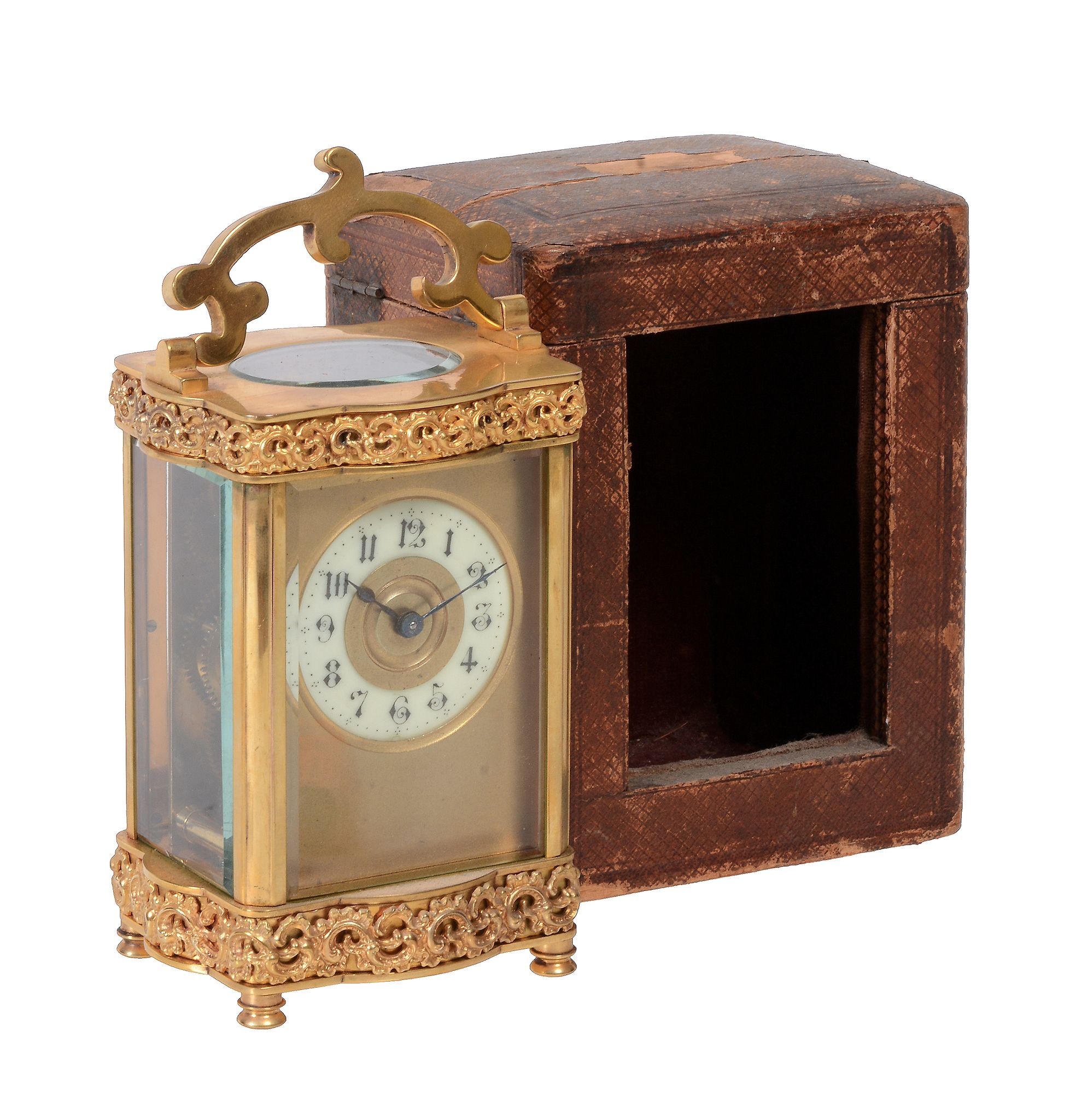 A French brass carriage timepiece, circa 1900, the eight-day movement with platform cylinder - Image 2 of 2