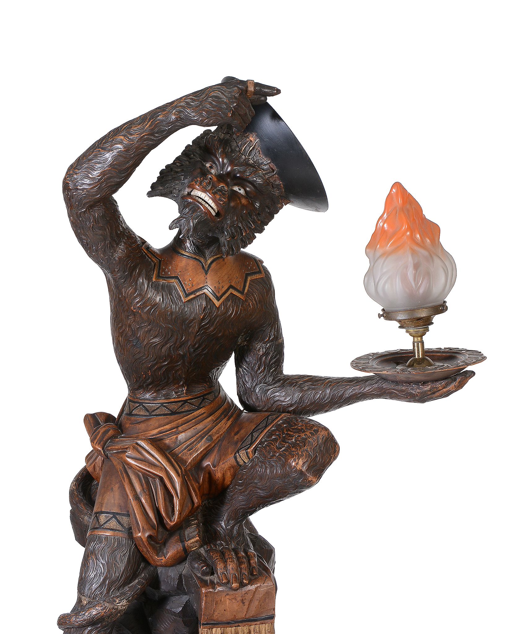 An Italian carved and stained wood figural stand modeled with an ape, late 19th century and later - Image 2 of 2