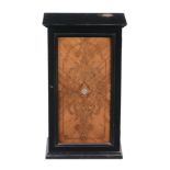 A mid-Victorian ebonised marquetry inlaid specimen cabinet , circa 1885, the kingwood and burr