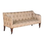 A George IV simulated rosewood sofa, circa 1825, covered with antique upholstery, the downswept