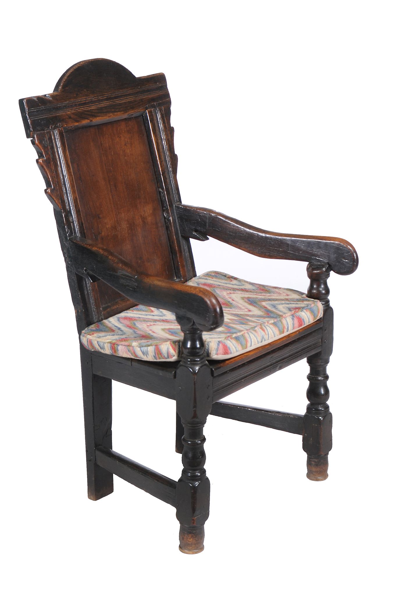 A Charles II panel back armchair, circa 1660, the arched panel back, above downswept arms and a - Image 3 of 3